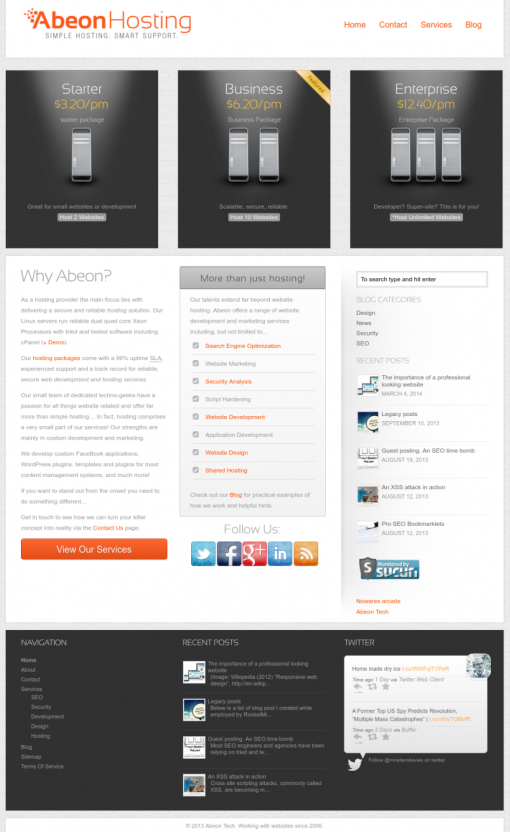 Abeon Hosting home page