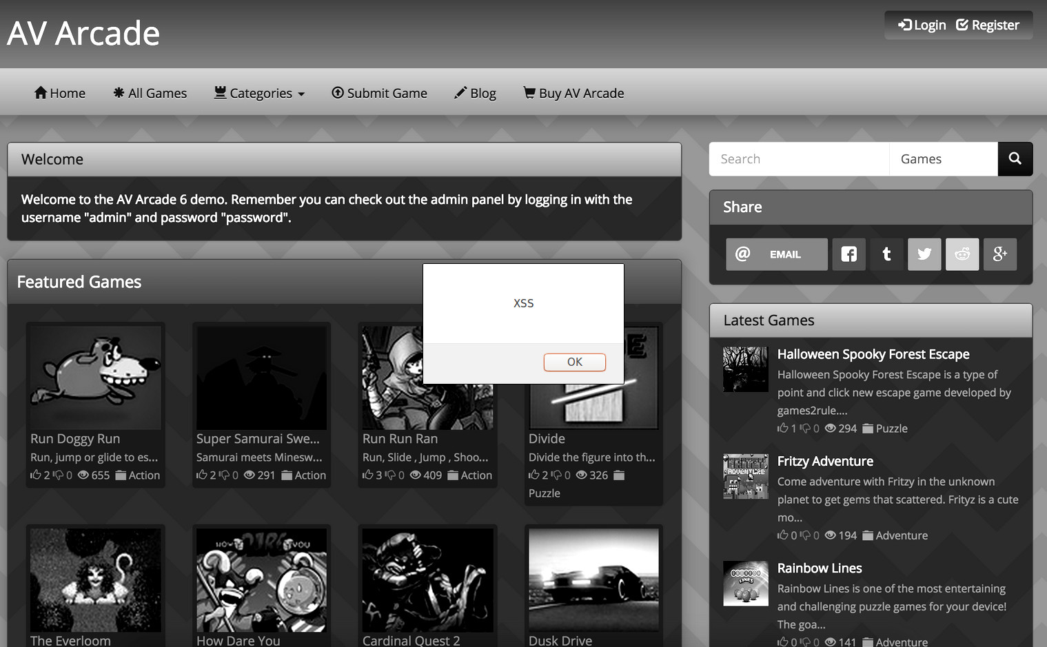 AV arcade XSS